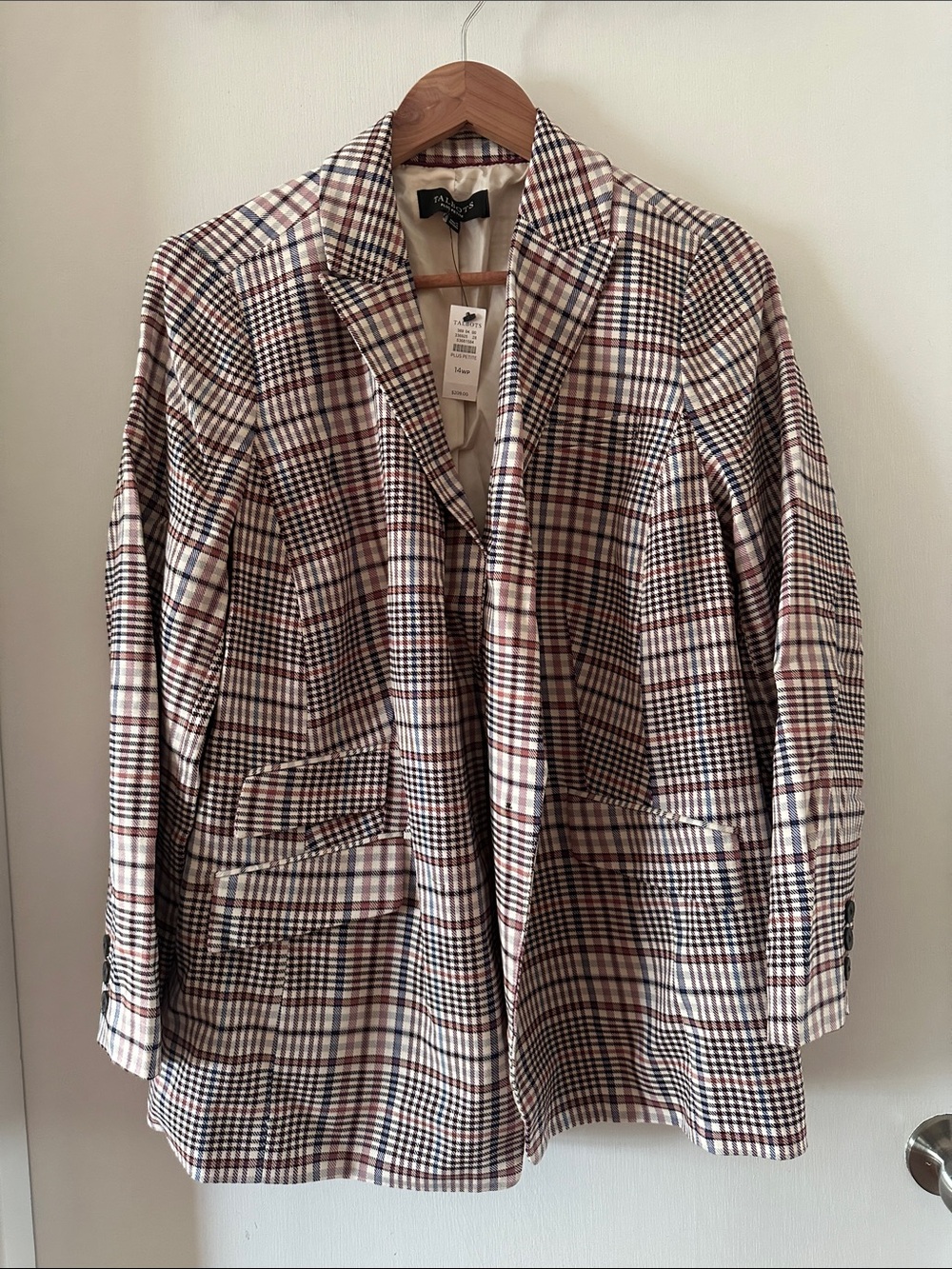 NWT Talbots 14WP Plaid Blazer in Cream, Brown & Navy